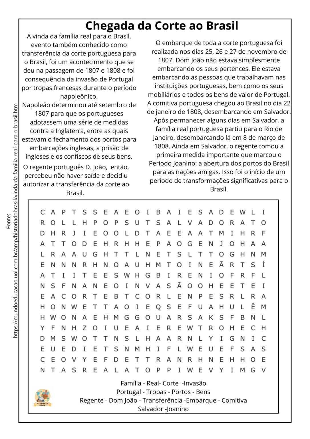 Caça palavras de História 6º ao 9º ano KIT 02 - História Lúdica