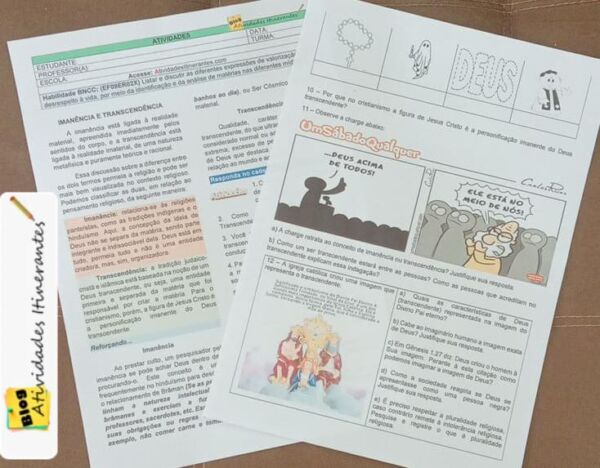 Atividade Transcendência e Imanência para 9º ano - Ens. Religioso