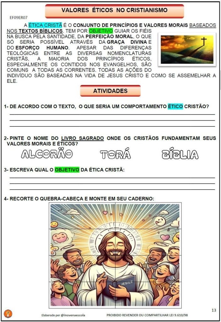Atividades Adaptadas ENSINO RELIGIOSO 6 ao 9 ano - História Lúdica