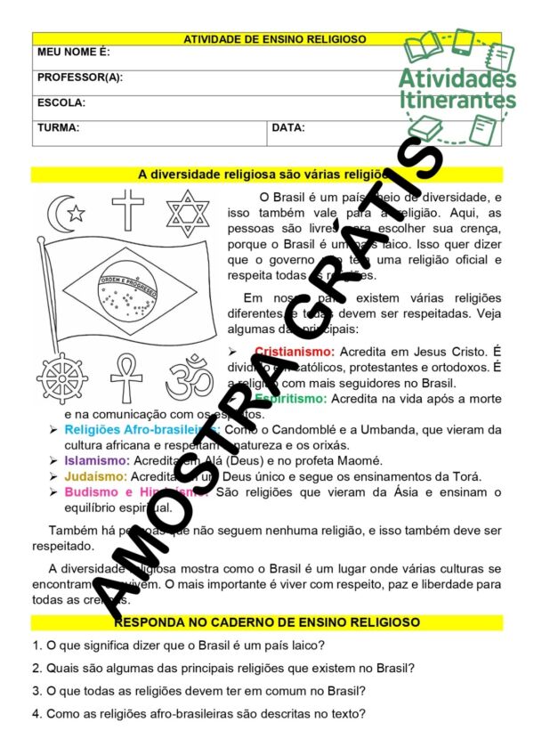Mini Apostila de Ensino Religioso para 5⁰ ano - Image 4
